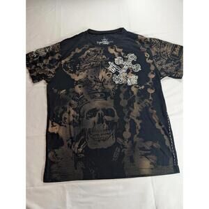 Rebel Spirit T-Shirt XXL Black Skull Cross Graphic Bleach Wash Distressed Cotton
